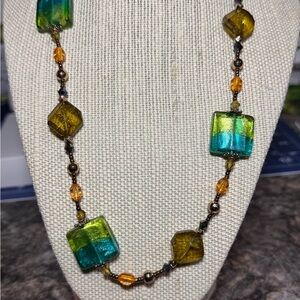 Elegant Multicolor Glass Metal and Resin Beaded Necklace